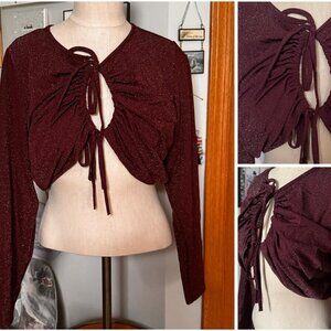 SAVAGE X FENTY Shimmering Burgundy KEYHOLE front Tie SEXy CROP TOP SZ 1X